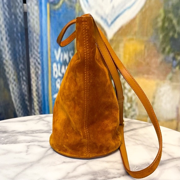 Khaite Etta Suede Bucket Bag Leather Crossbody Brown Gold Frame GUC - Picture 5 of 12